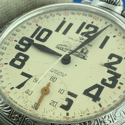 Vintage Villereuse Train Stainless Steel 17 Jewels Incabloc Swiss Pocket Watch