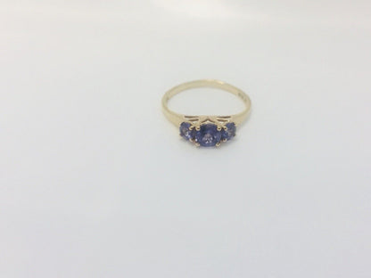 14K Yellow Gold Tanzanite Trio Bridal Anniversary Cocktail Ring