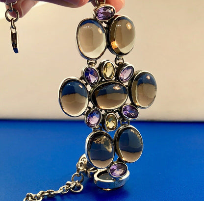 Vintage Sterling Silver 925 Topaz Amethyst Citrine Statement Anklet Or Bracelet