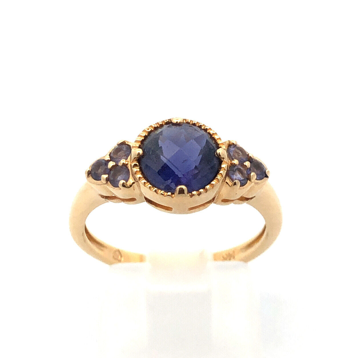 Designer 14K Yellow Gold Round Cushion Cut Tanzanite Ring