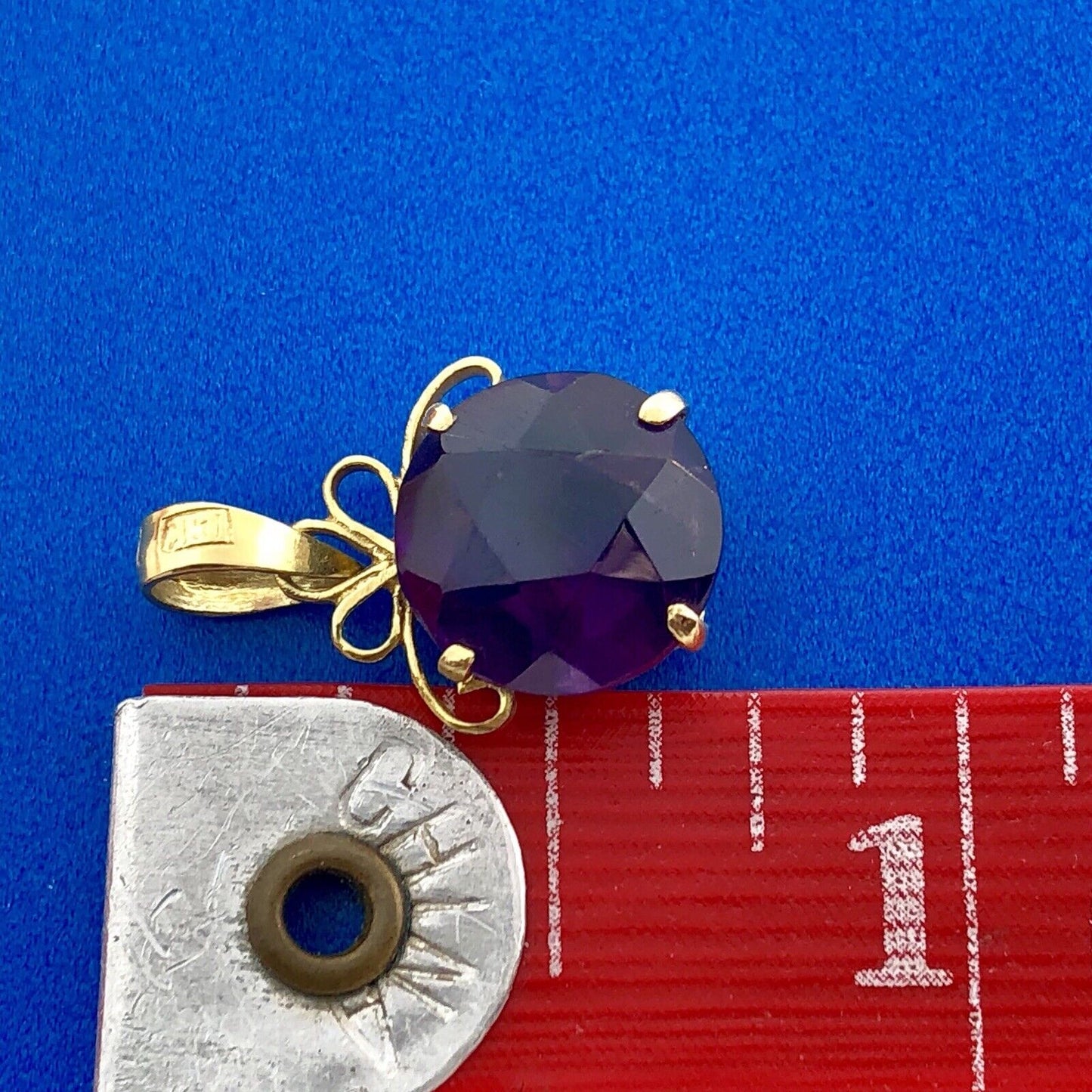 14K Yellow Gold Amethyst Solitaire February Anniversary Statement Pendant