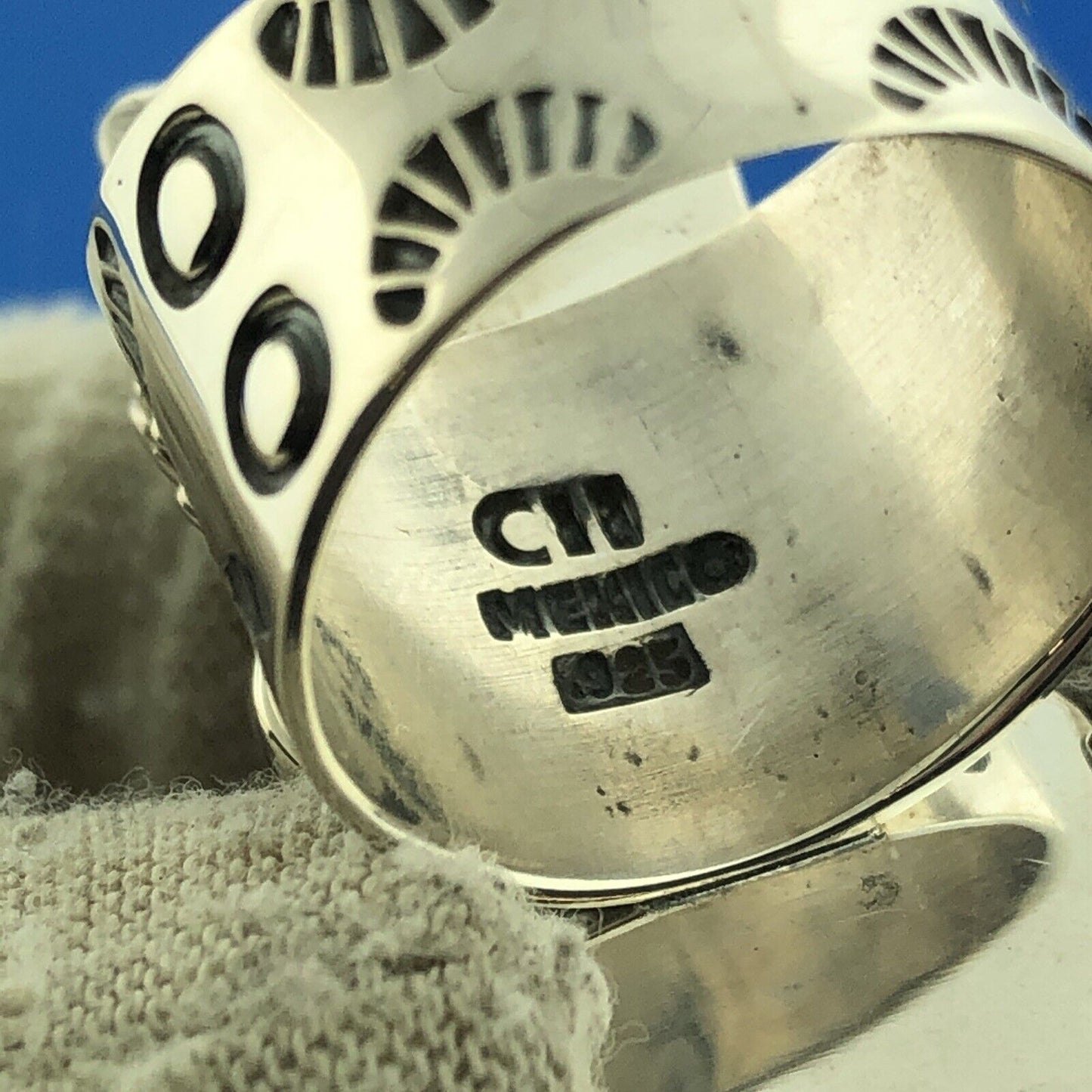 Sterling Silver 925 CII Mexico Cabochon Onyx Turquoise Finger Ring Size 9.75