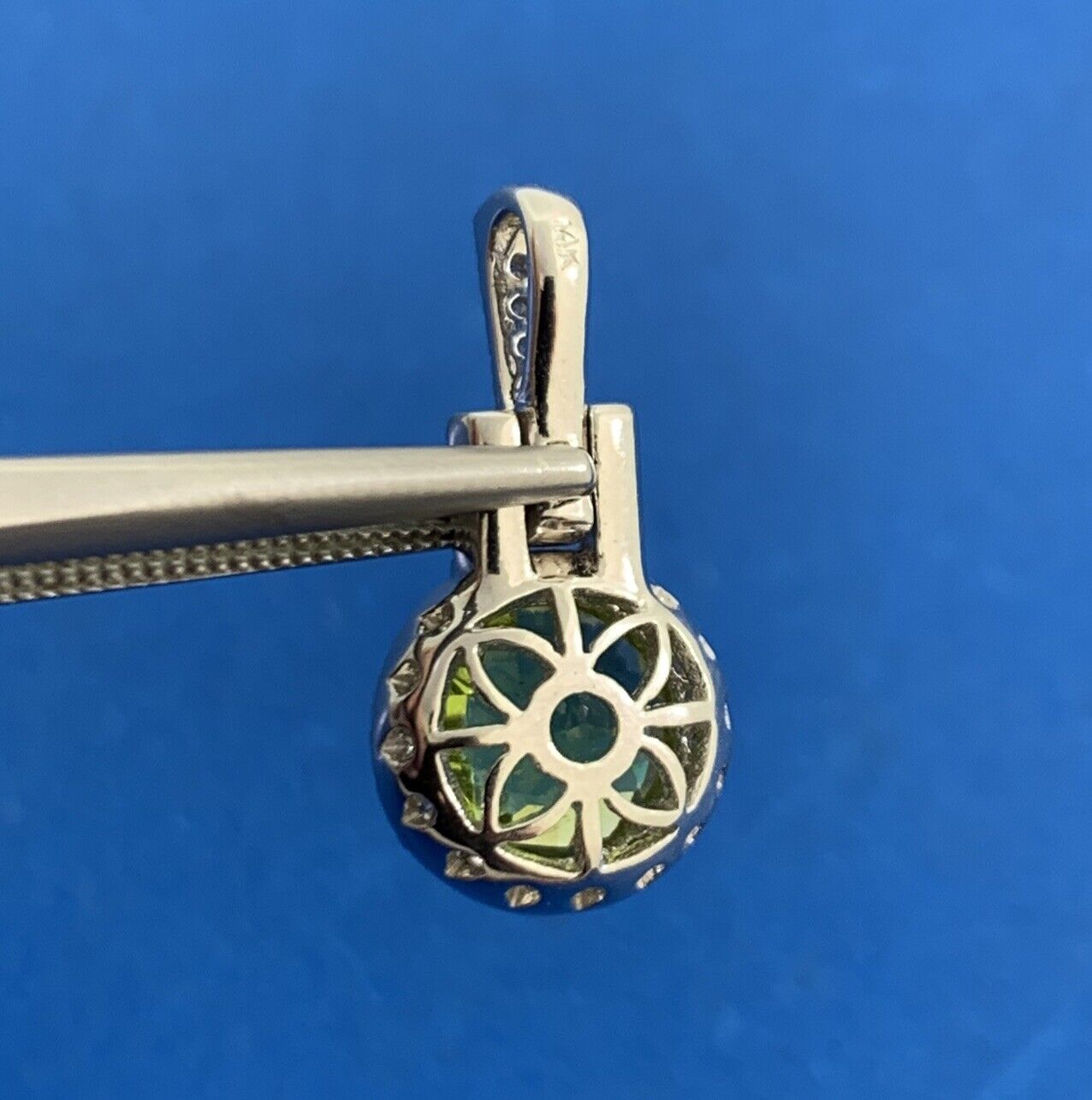 Designer 14K White Gold Peridot Diamond Accented Drop Dangle Pendant