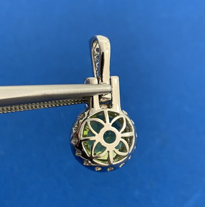 Designer 14K White Gold Peridot Diamond Accented Drop Dangle Pendant