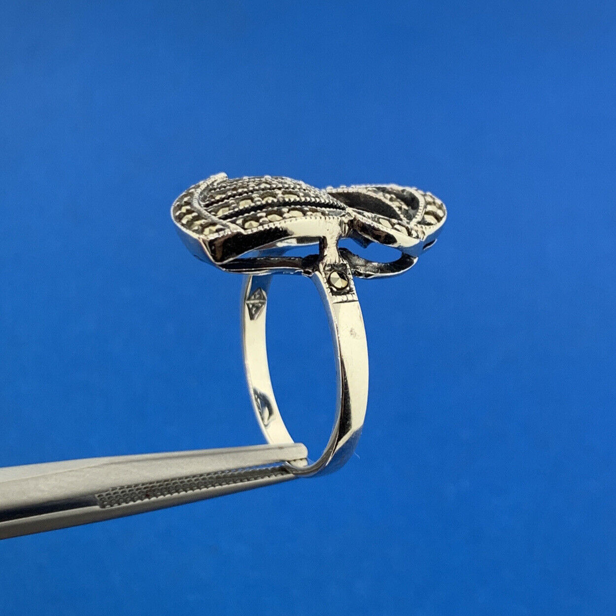 Estate Art Deco 925 Sterling Silver Marcasite Free Form Statement Cocktail Ring