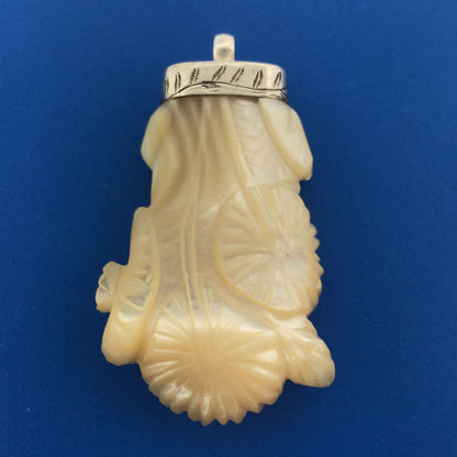 Native American Sterling Silver Hand Carved Mother Of Pearl Statement Pendant