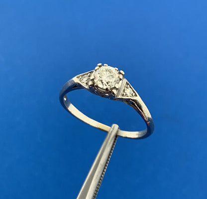 Vintage Platinum Round Diamond Solitaire With Accents Engagement Ring