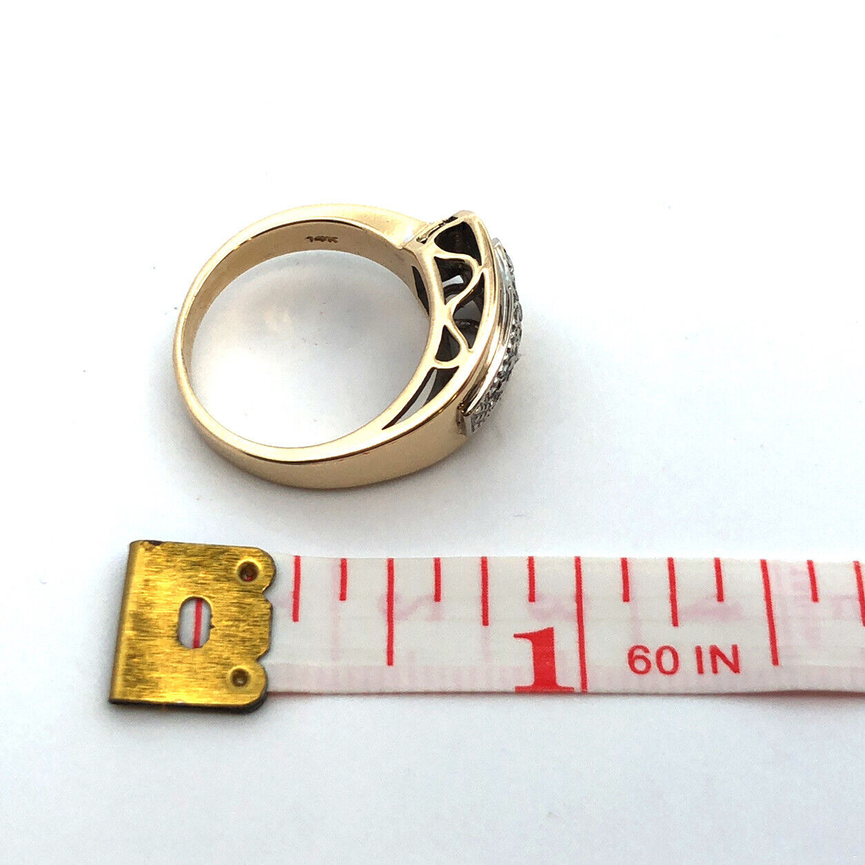 Designer 14K Yellow Gold Diamond Modernist Anniversary Buckle Ring