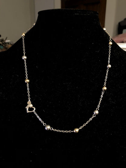 Designer PE Sterling Silver 14K Gold Two Tone Ball Bead Station Chain Necklace