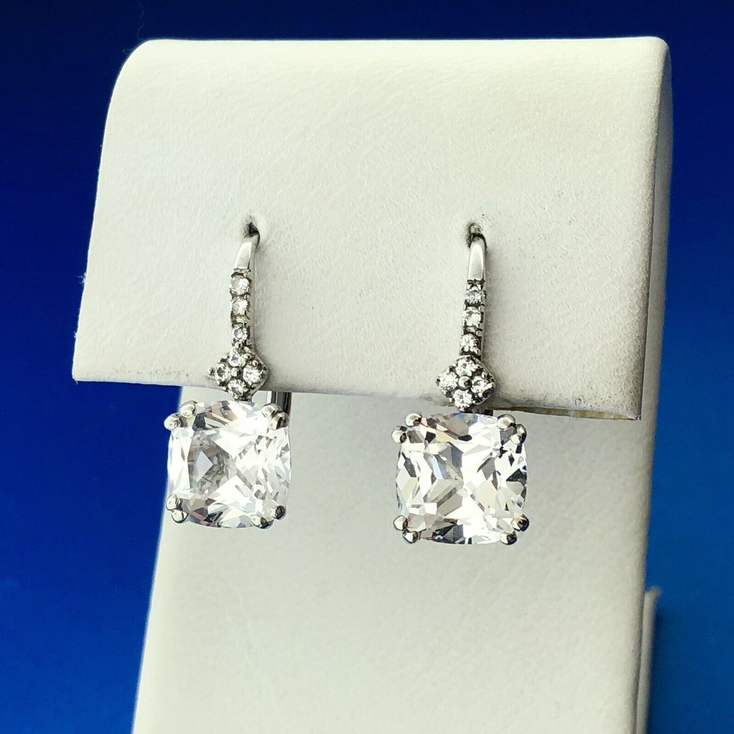 Designer 925 Sterling Silver White Topaz Diamond Accent November Dangle Earrings