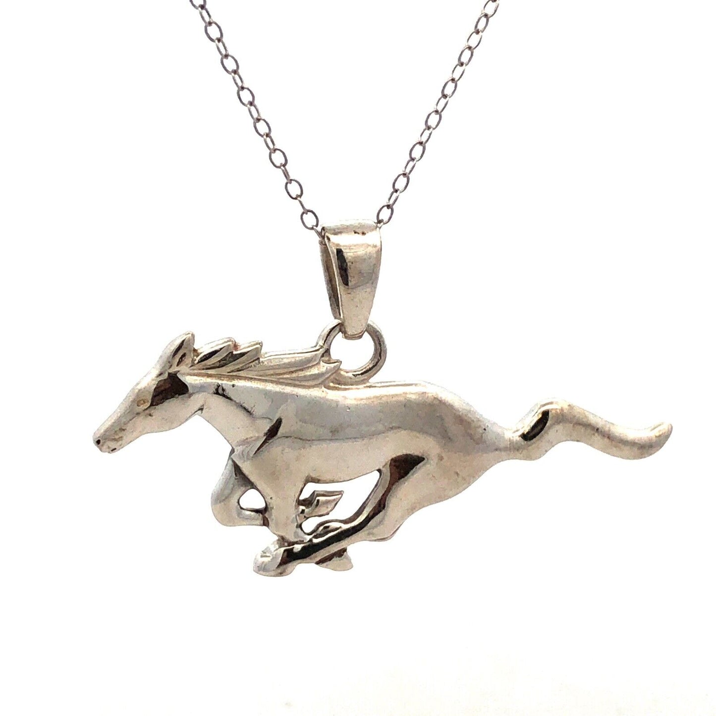 Designer S 925 Sterling Silver Horse Galloping Equine Pendant Necklace