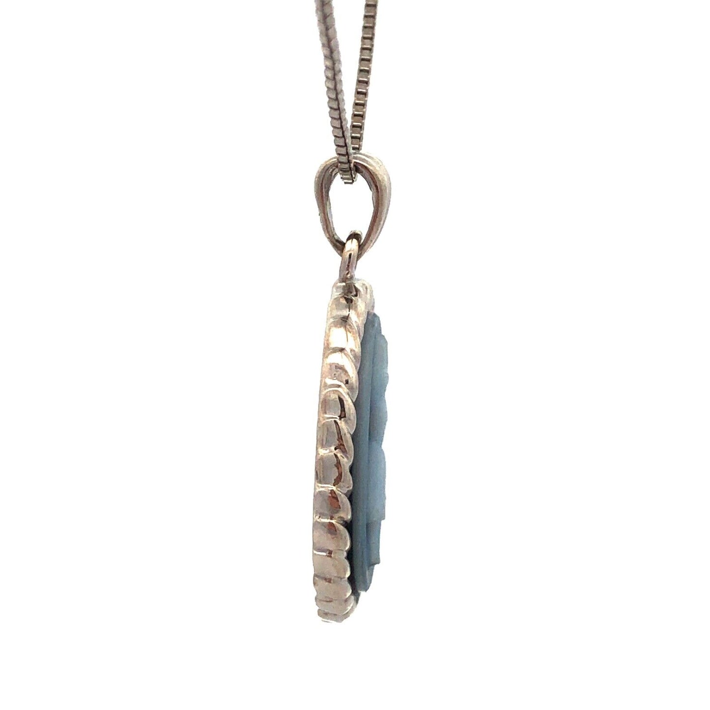 Designer 925 Sterling Silver Oval Blue Cameo Ballerina Dancer Pendant Necklace