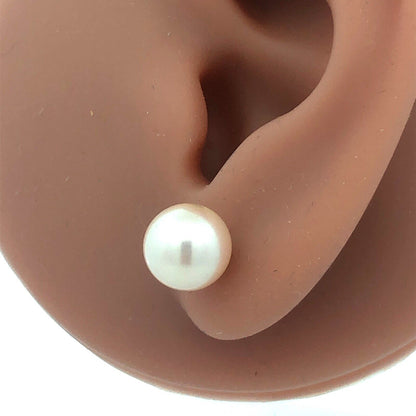 Designer 14K Yellow Gold Round Pearl Solitaire 8.5mm Stud Earrings