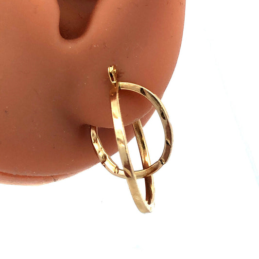 14K Yellow Gold Designer ATT Textured Round Double Hoop Earrings