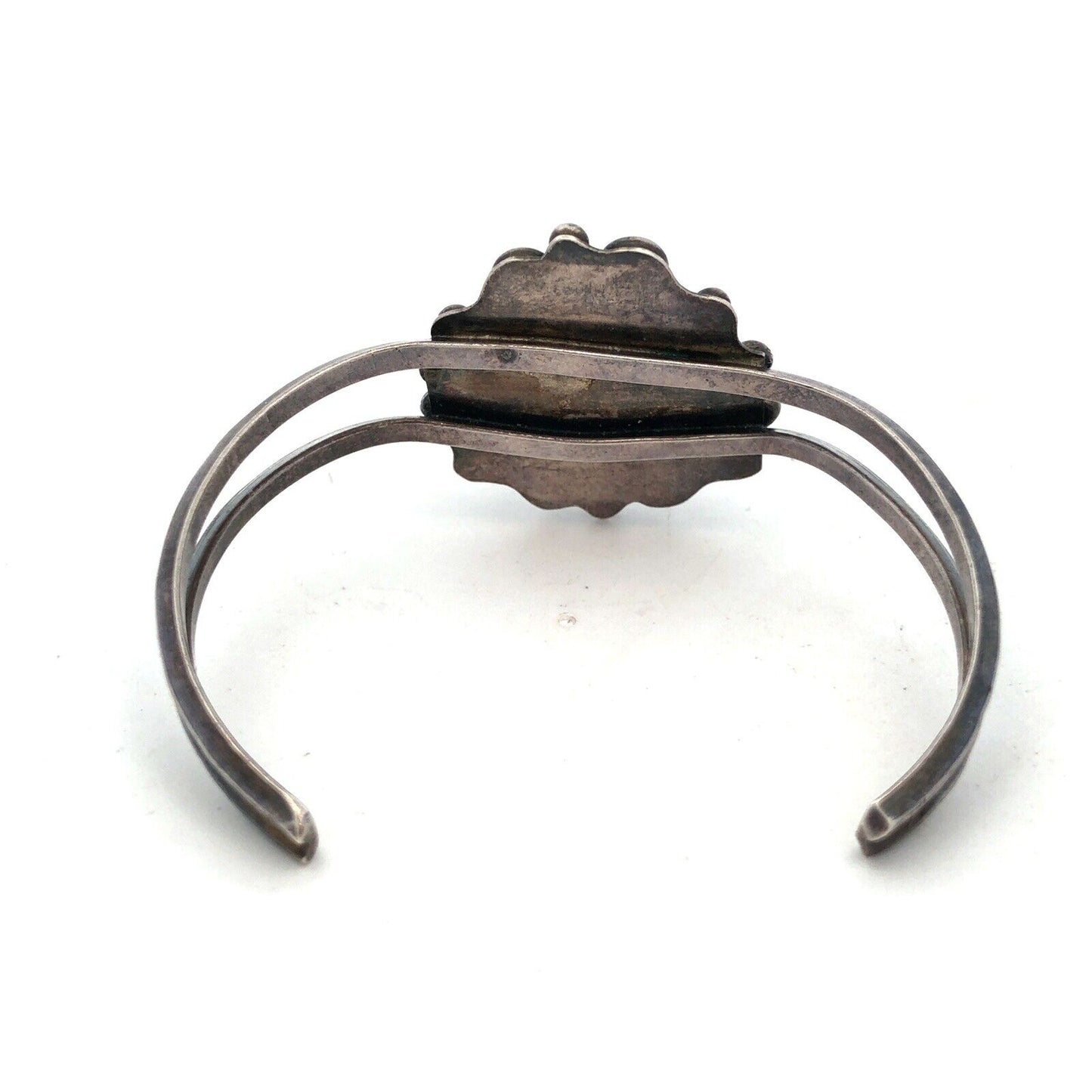 Vintage 925 Sterling Silver Cabochon Turquoise Open Cuff Bracelet