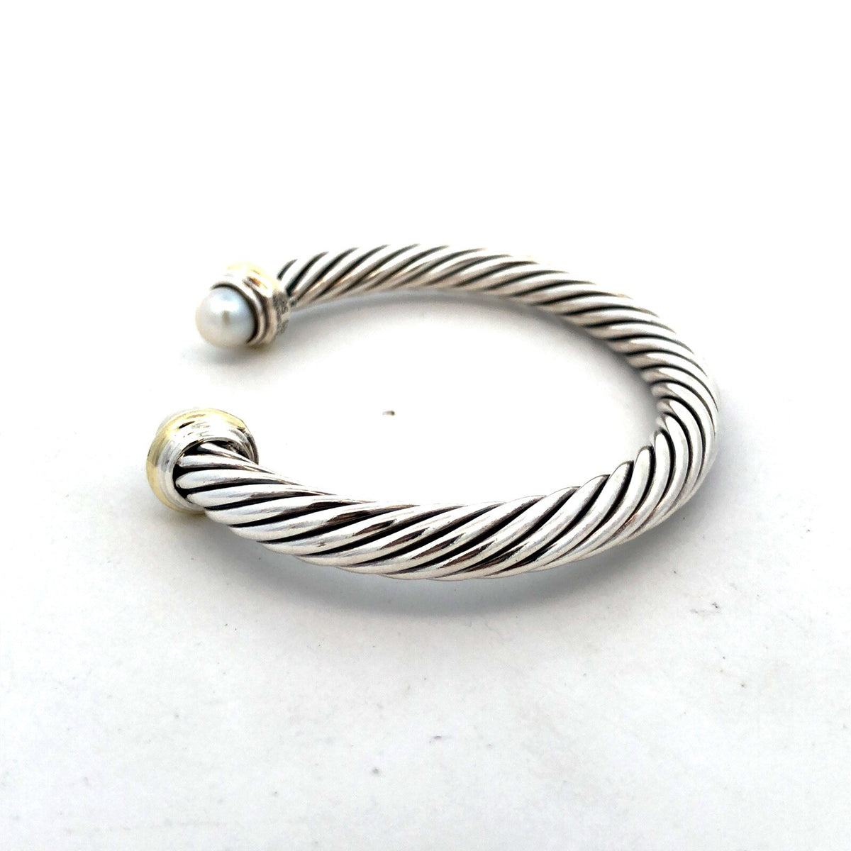 925 Sterling Silver David Yurman 14K Gold Pearl Classic Cable Cuff Bracelet
