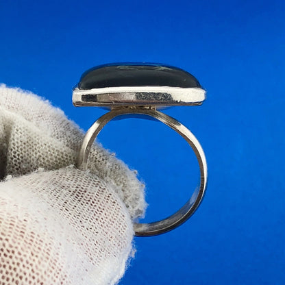 Modernist Sterling Silver Kambaba/Crocodile Eye Jasper Rectangle Statement Ring