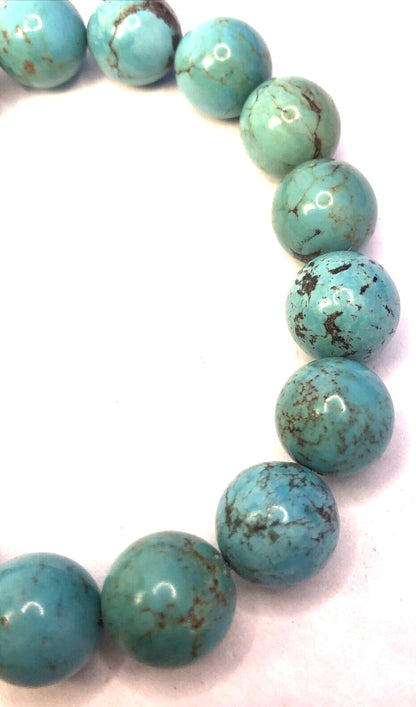 Chunky Blue Turquoise Round Beaded Elastic Bracelet