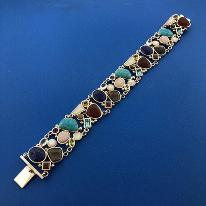 Designer 925 Sterling Silver Multi Gem Multi Shaped Glamorous Statement Bracelet