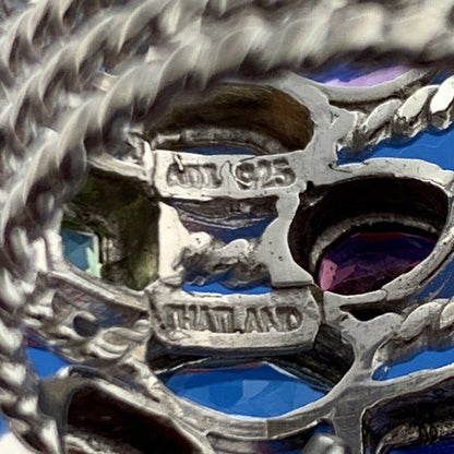 ATI 925 Sterling Silver Mixed Gemstone Five Rope Band Statement Cocktail Ring