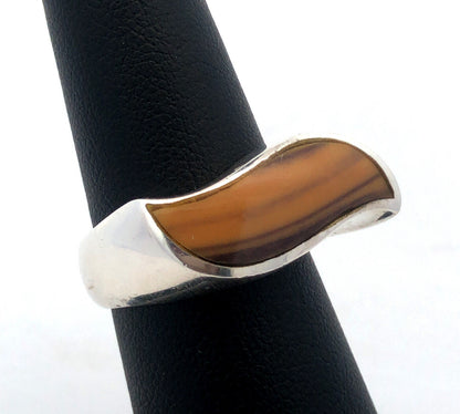Estate 925 Sterling Silver Tiger's Eye Modernist Twist Cocktail Size 7.5 Ring