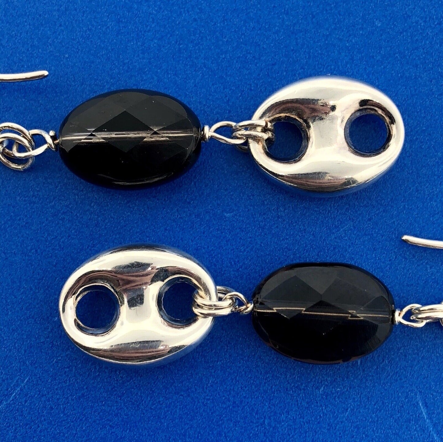 Designer Italy Sterling Silver 925 Smoky Quartz Topaz Modernist Dangle Earrings