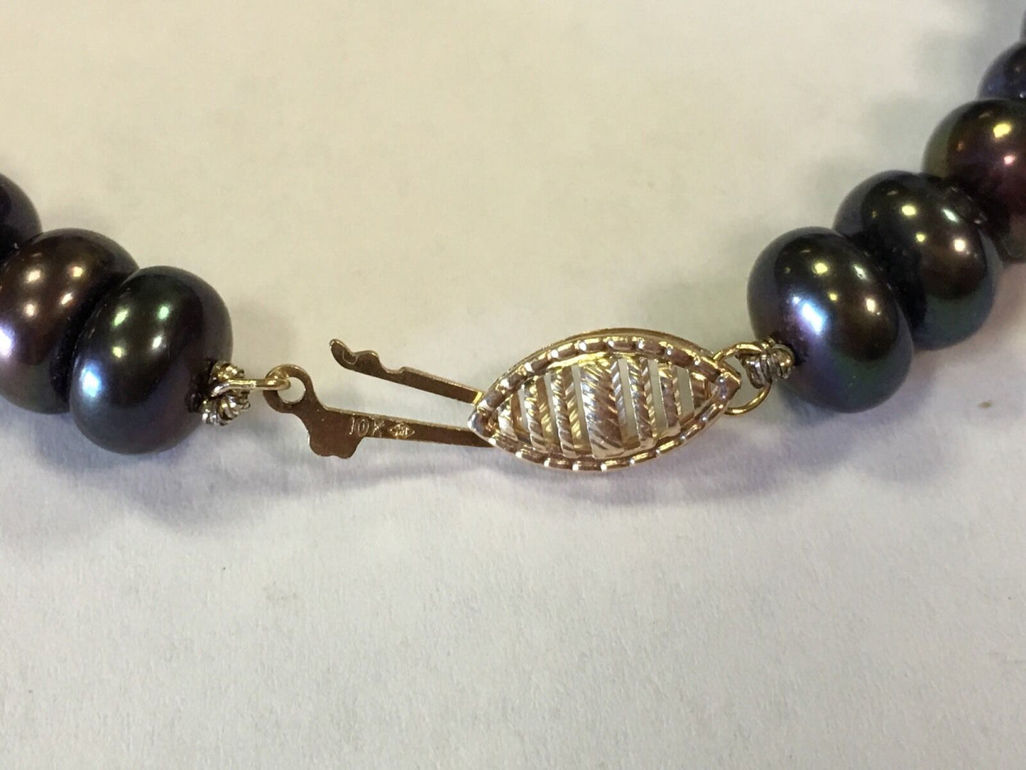 10k Yellow Gold Black Button Pearl Necklace 18"