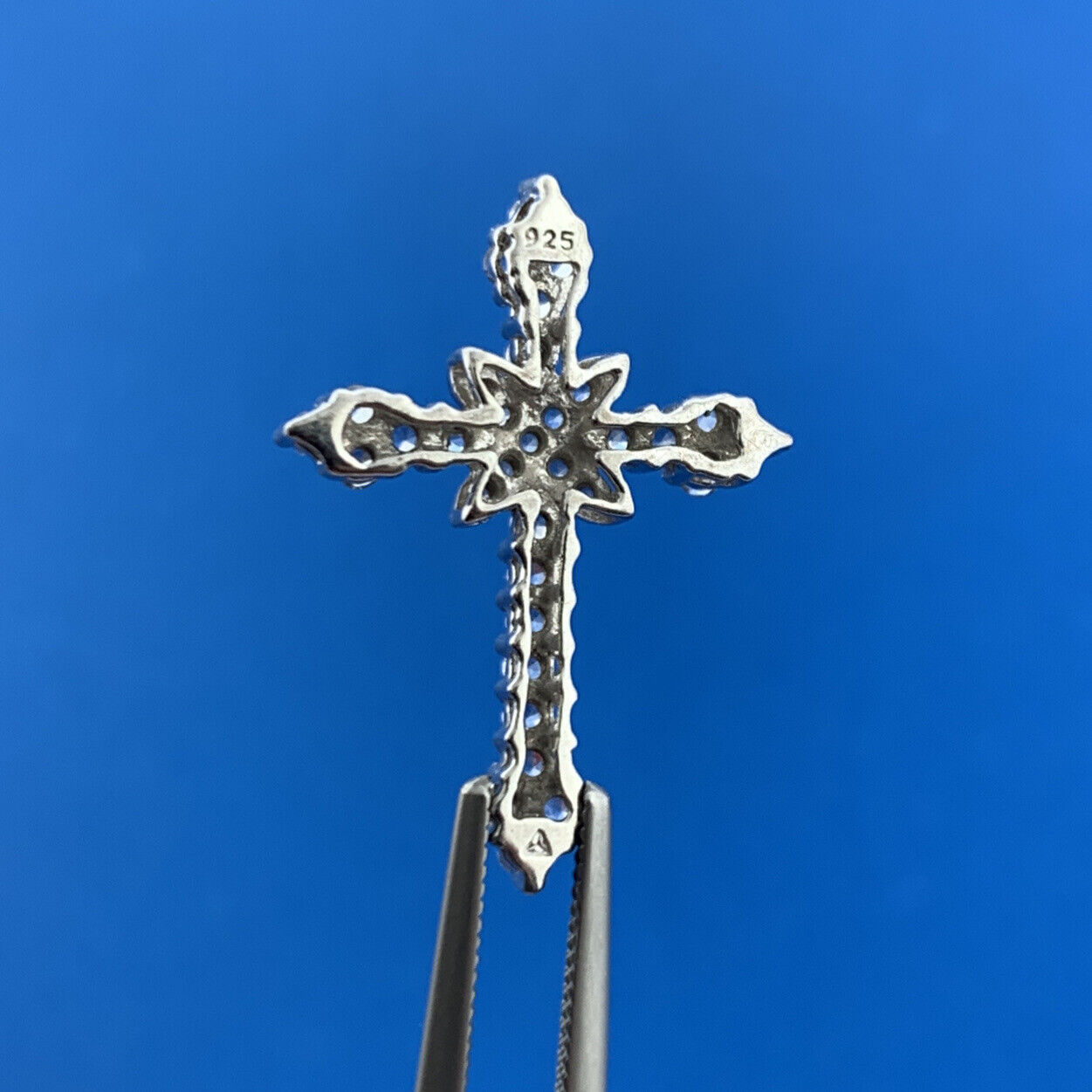 Exquisite 925 Sterling Silver Diamond Cross Religious Communion Easter Pendant