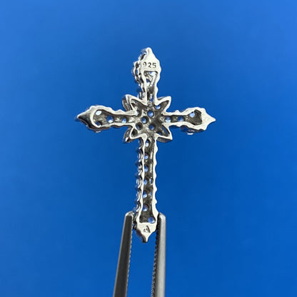 Exquisite 925 Sterling Silver Diamond Cross Religious Communion Easter Pendant