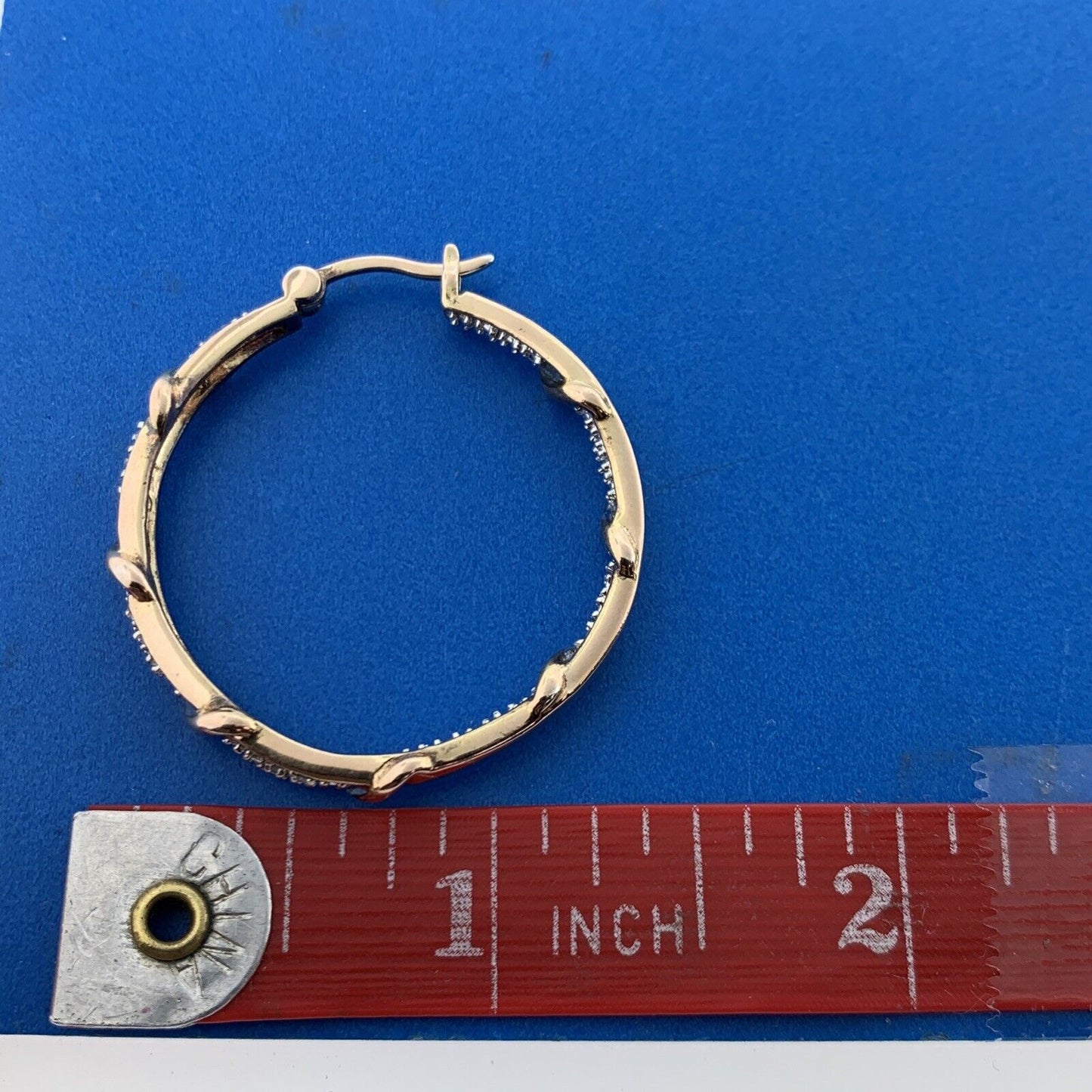 Designer 925 Sterling Silver Rose Toned Diamond Inside Outside Hoop Earrings