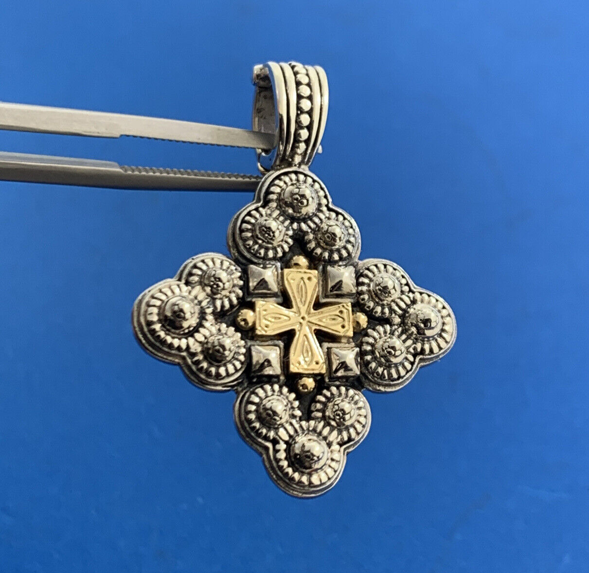 Konstatino 925 Sterling Silver 18K Yellow Gold Cross Statement Enhancer Pendant