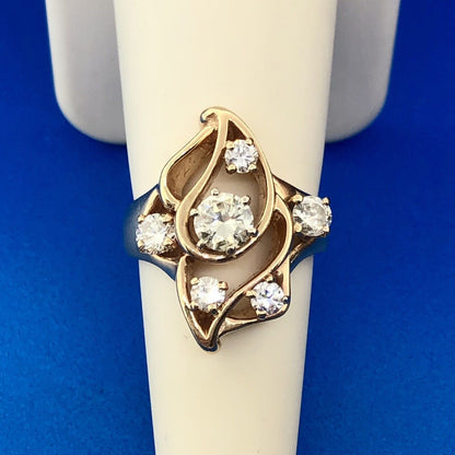 Gorgeous 14k Yellow Gold Round Cut 6 Diamond Free-form Openwork Ring Size 5.5