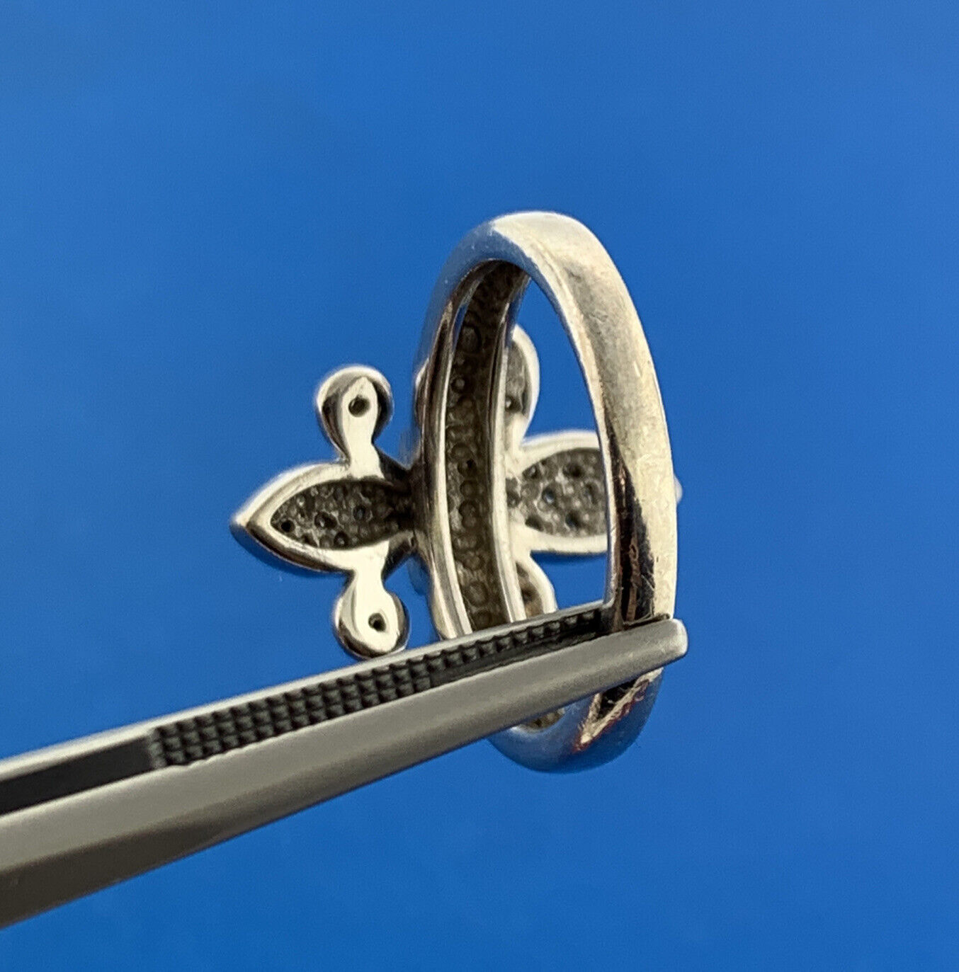 Designer 925 Sterling Silver Diamond Fleur De Lis New Orleans Religious Ring