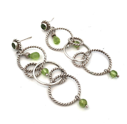 Designer 925 Sterling Silver Peridot Bead 5 Circle Drop Dangle Stud Earrings