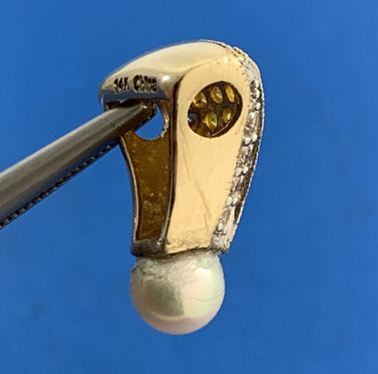 Designer 14K Yellow Gold Pearl Canary White Diamond Slide Pendant