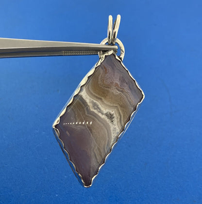 Artisan Sterling Silver Purple Banded Agate Quartz Statement Rectangle Pendant