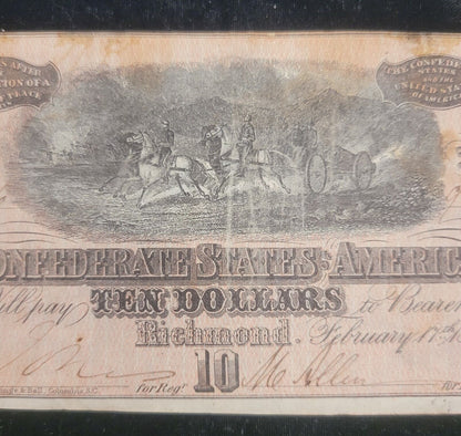 1864 $10 Richmond, VA Confederate States of America Obsolete Currency Bank Note
