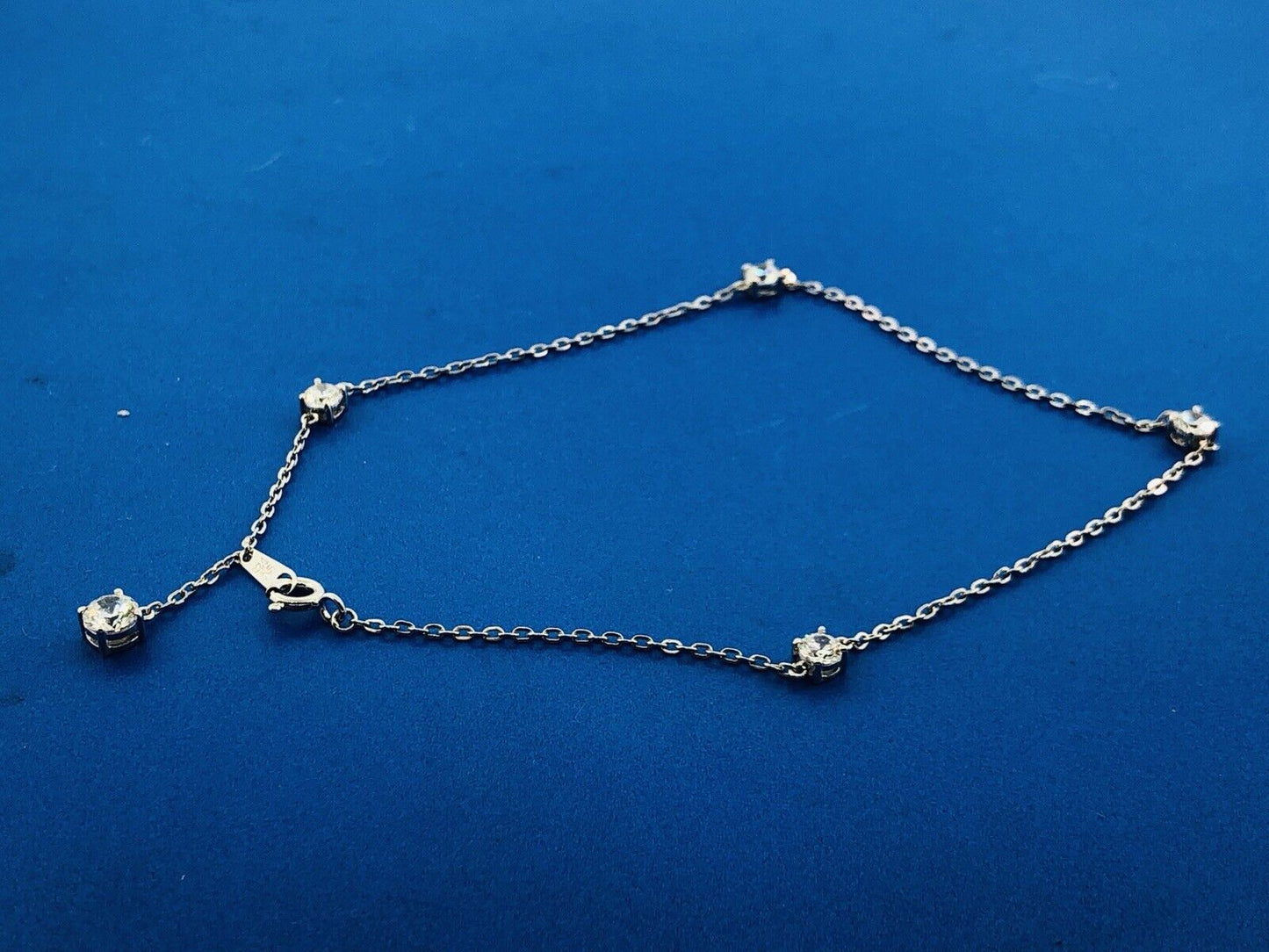 Designer SV Sterling Silver 925 Cubic Zirconia CZ Station Ankle Bracelet