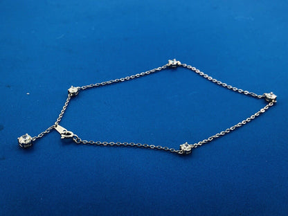 Designer SV Sterling Silver 925 Cubic Zirconia CZ Station Ankle Bracelet