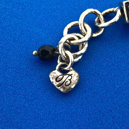 Designer Brighton Silver Toned Black White Rhinestone Floral 8" Bracelet