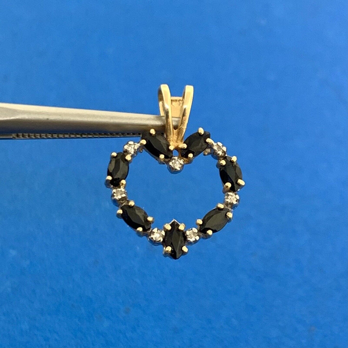 Designer 14K Yellow Gold Marquise Sapphire Diamond Accented Heart Pendant