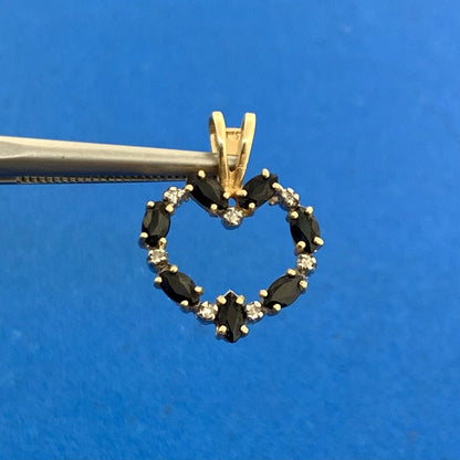 Designer 14K Yellow Gold Marquise Sapphire Diamond Accented Heart Pendant