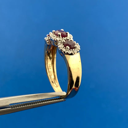 Designer 14k Yellow Gold Oval Round Cut Red Ruby Diamond Accent Ring Size 5