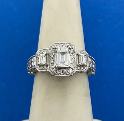 Gordon's 14k White Gold Emerald Cut Trio Diamond Engagement Ring