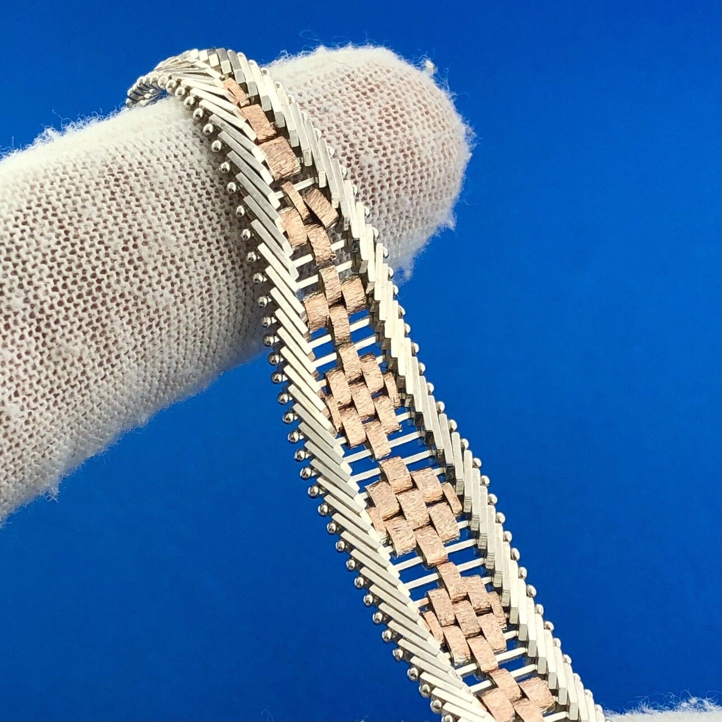 Designer Milor Italy 925 Sterling Silver Copper Two Toned Diamond Cut Bracelet