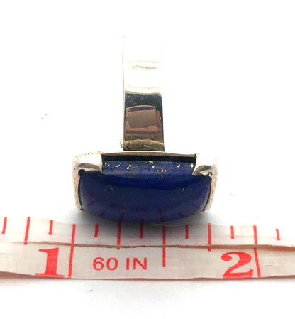 Vintage 925 Sterling Silver Rectangle Lapis Lazuli Bezel Ring