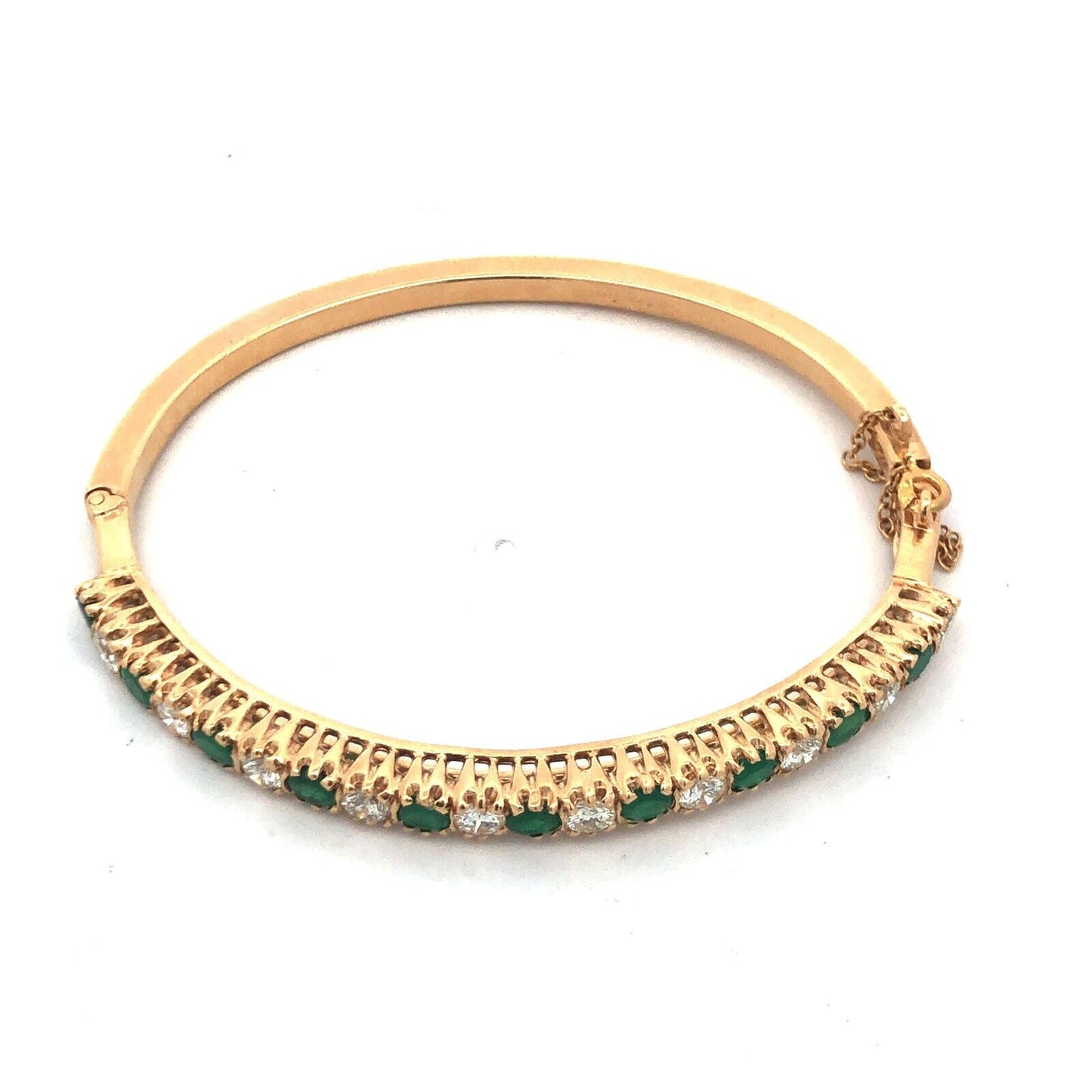 Stunning 14K Yellow Gold Diamond Emerald May Hinged Bangle Bracelet