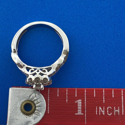 14K White Gold Natural Diamond Solitaire Halo Accent Engagement Anniversary Ring