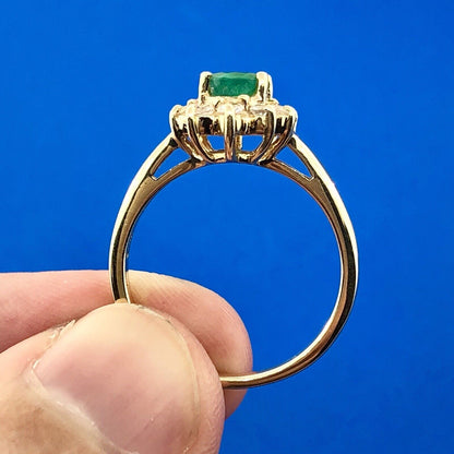 Estate 10K Yellow Gold Emerald Diamond May Anniversary Engagement Ring