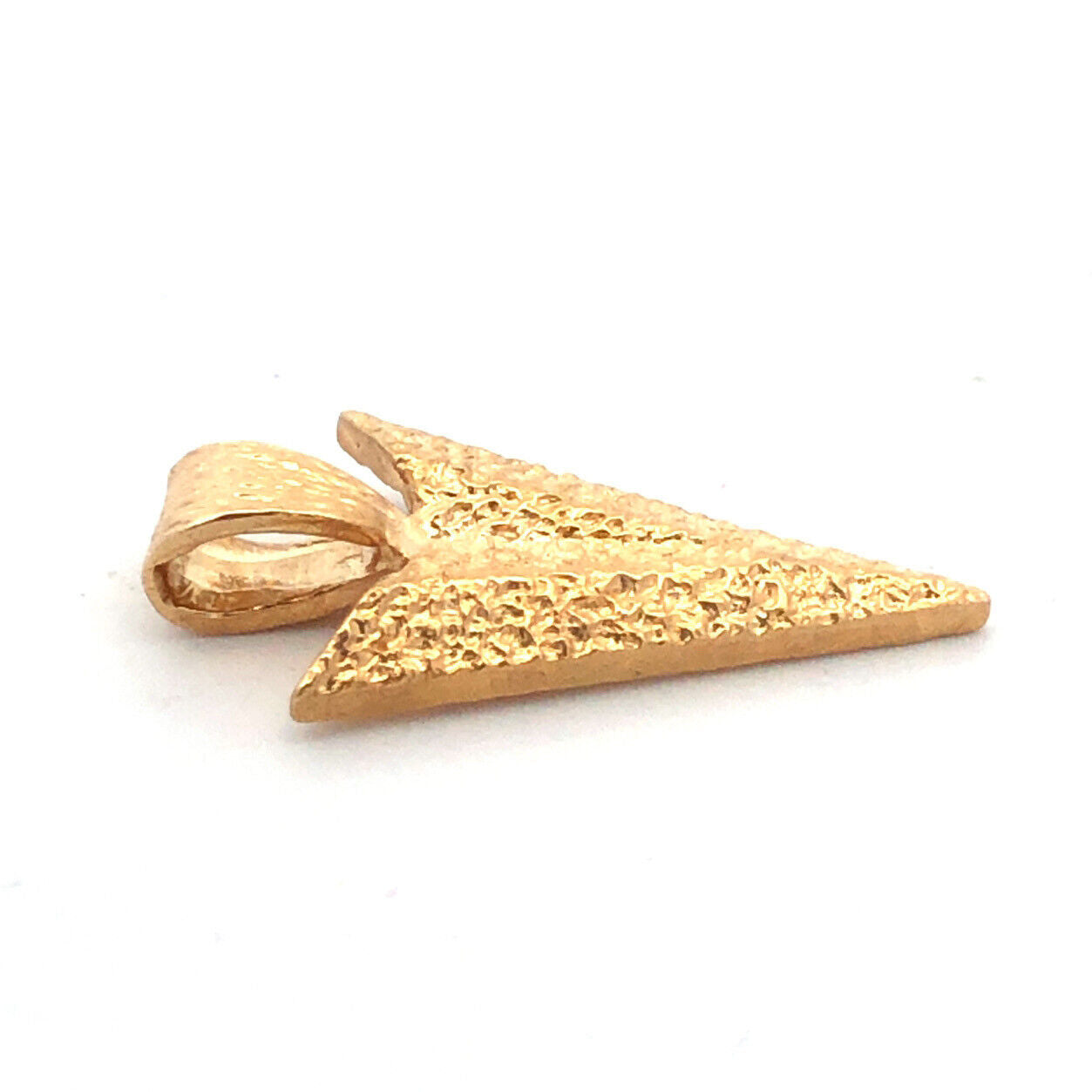 14K Yellow Gold Hammered Textured Arrow Head Triangle Pendant